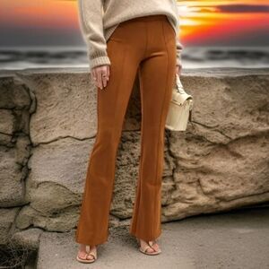 SPANX Faux Suede Pants M Flare Leg‎ Pull On Stretch Camel Color Bohemian Hippie.